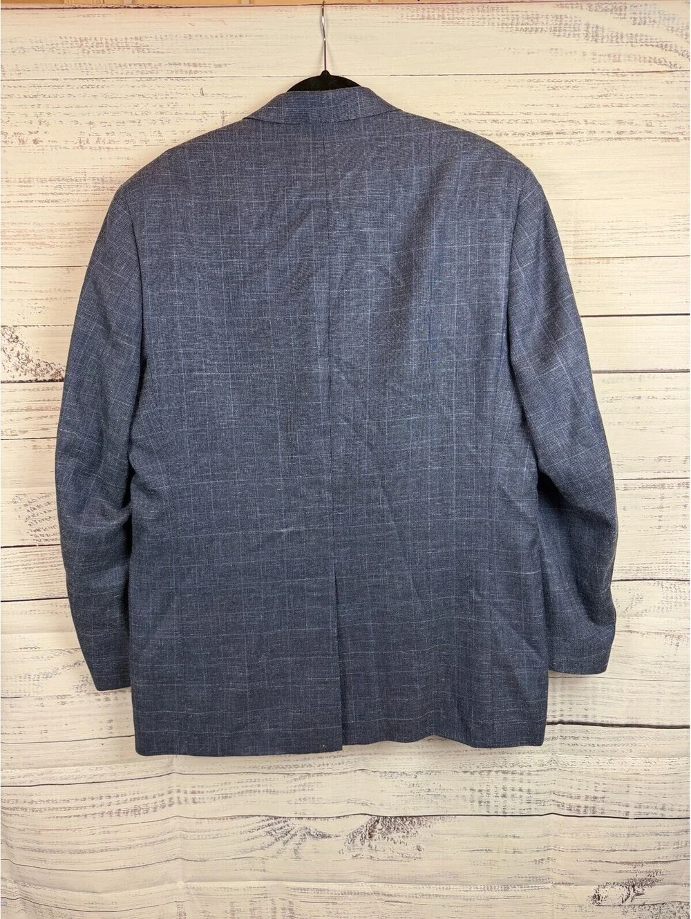 RALPH LAUREN LAUREN blue check wool silk linen mens jacket blazer 44L NWOT